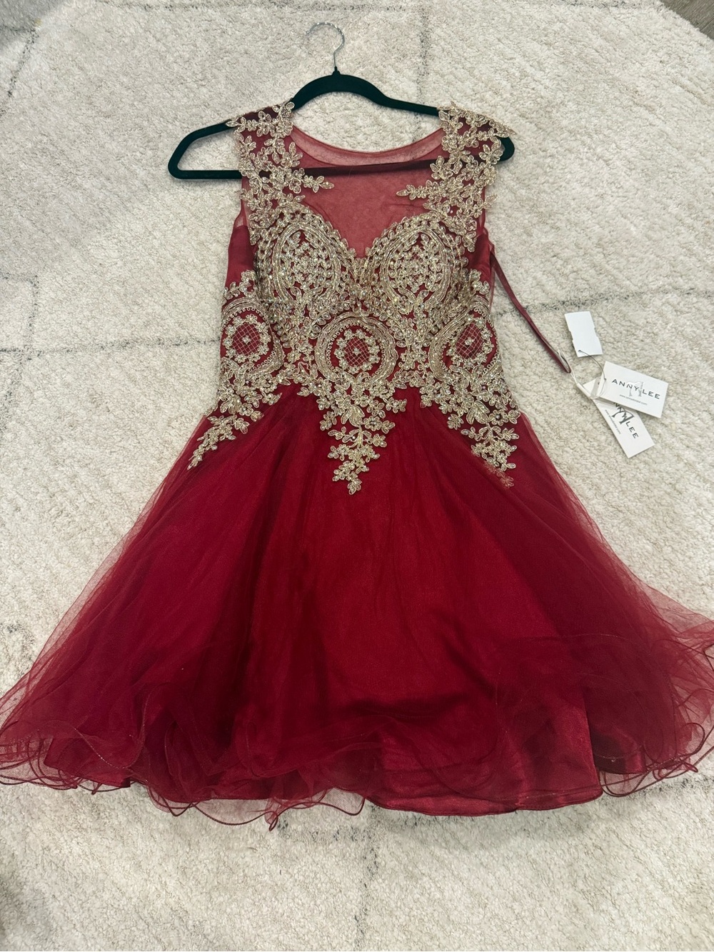 Annylee Women Burgundy Dress with Gold Lace Dress Size M